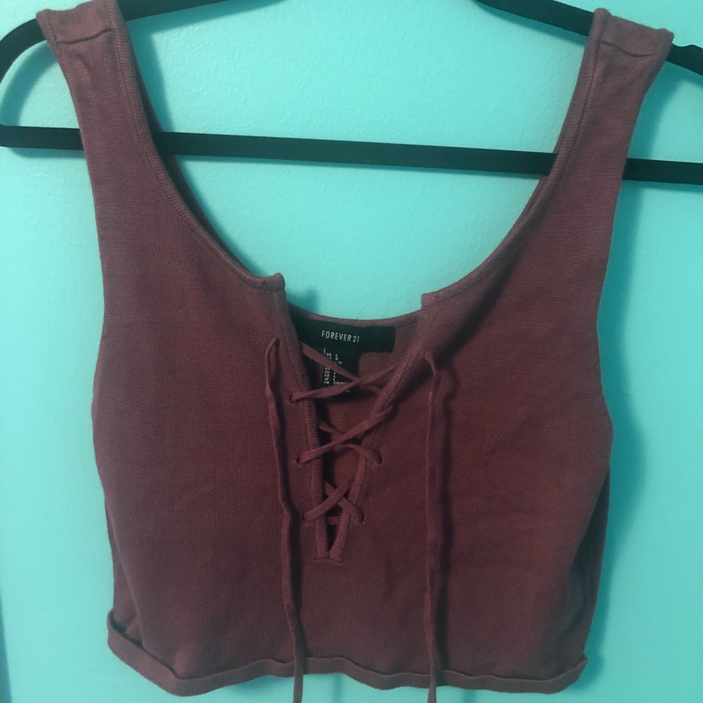 Forever 21 Maroon Front Lace Up Crop Top